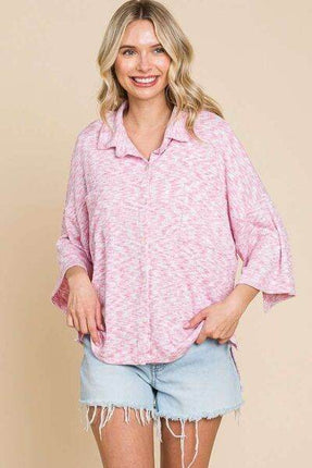 Culture Code Button Up Drop Shoulder Slit Women Shirt