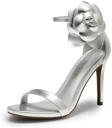 Women's Floral Ankle Strap Stiletto Heeled Sandals – Open Toe Dressy Party Shoes