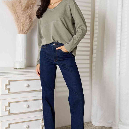 Culture Code  Full Size V-Neck Long Sleeve Women T-Shirt