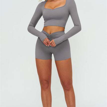 The Lushness Long Sleeve Crop top Shorts 2-Piece Set