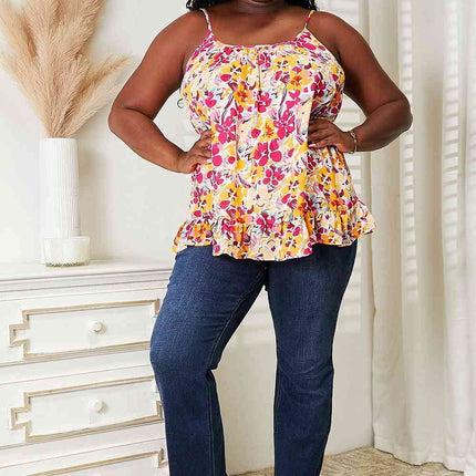 Double Take Floral Flutter Sleeve Notched Neck Women Blouse