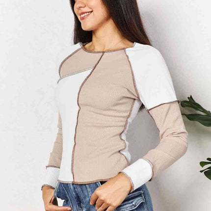 Double Take Color Block Exposed Seam Women Top