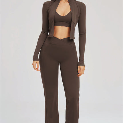 The Sizzle Zip Jacket Sports Bra Flared Leggings 3-Piece Set