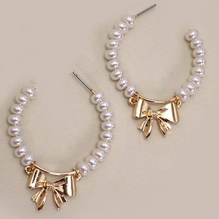 PEARL BOW RIBBON DROP EARRINGS