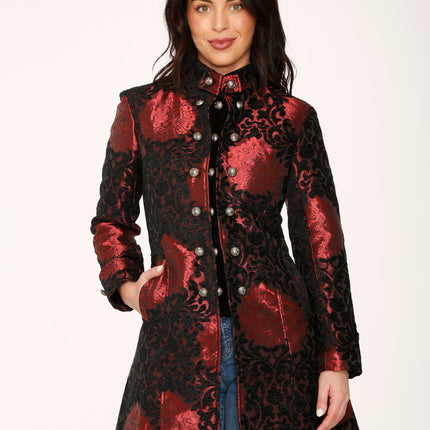 34640 Red Brocade HiLo Coat