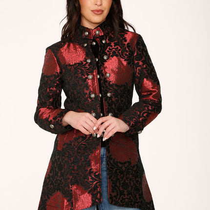 34640 Red Brocade HiLo Coat