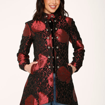 34640 Red Brocade HiLo Coat