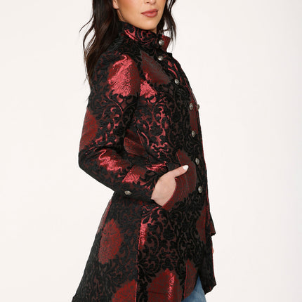 34640 Red Brocade HiLo Coat