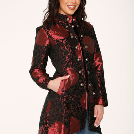 34640 Red Brocade HiLo Coat