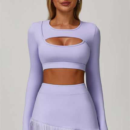 The Lavish Long Sleeve Cut-out Crop Top Tennis Skirt 2-Piece Set