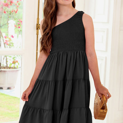 Plus Size One-Shoulder Sleeveless Tiered Dress