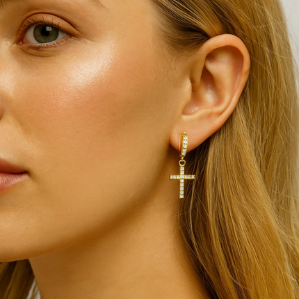 Cross Dangle Earrings with AAAAA Cubic Zirconia