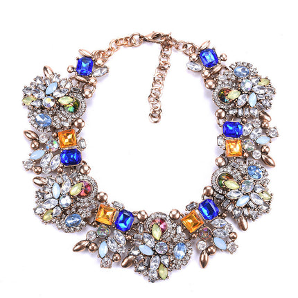 Short Necklace Women Ornament Full Diamond Exaggerated Floral Necklace Clothing Accessories
