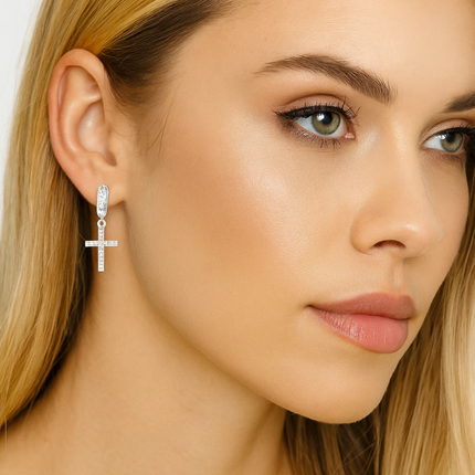 Cross Dangle Earrings with AAAAA Cubic Zirconia