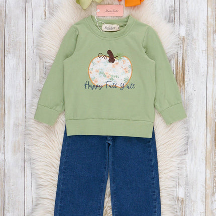 Embroidered "Happy Fall Y'all" Denim Outfit