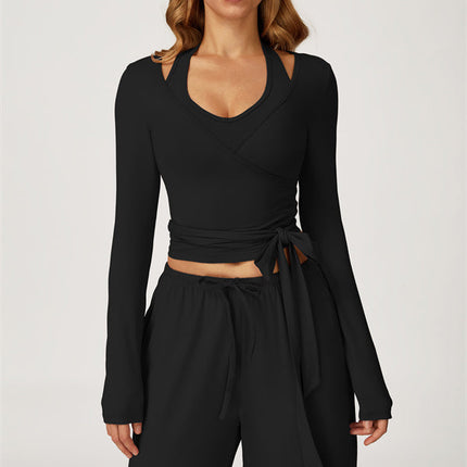 The Sprint Long Sleeve Crop Top Halter Tank Top Sweatpants 3-Piece Set