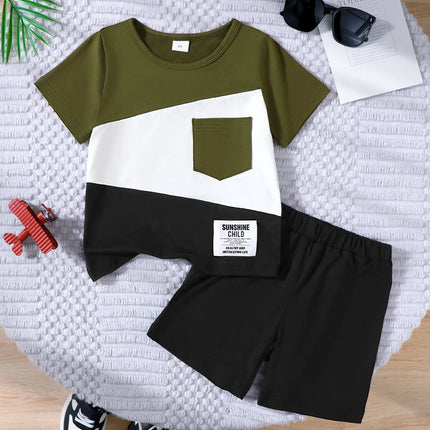 Children's Color Block Short Sleeve Top and Shorts Set