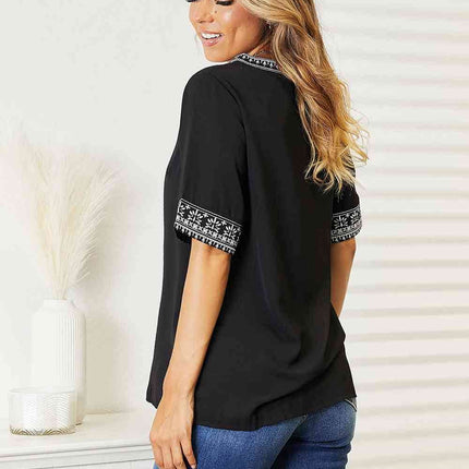 Double Take Embroidered Notched Neck Women Top