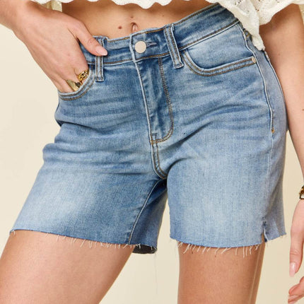 Judy Blue Full Size High Waist Raw Hem Denim Women Shorts
