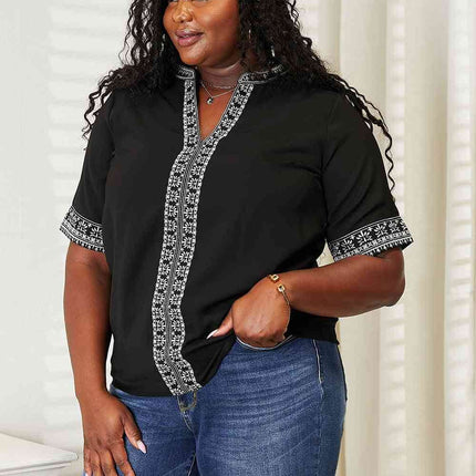 Double Take Embroidered Notched Neck Women Top