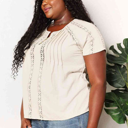 Double Take Crochet Buttoned Short Sleeves Women Top