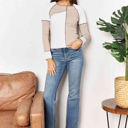 Double Take Color Block Exposed Seam Women Top