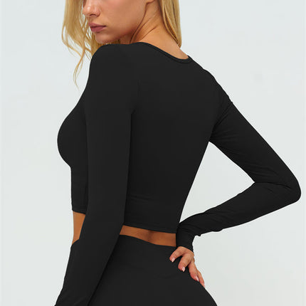 The Lushness Long Sleeve Crop Top Flared Leggings 2-Piece Set