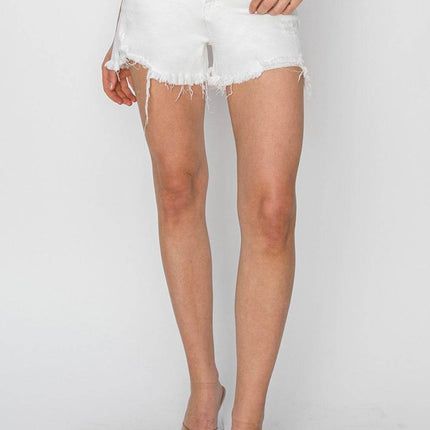 RISEN Button Fly Frayed Hem Denim Women Shorts