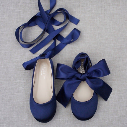 Satin Ballet Flats with Ankle Tie or Ballerina Lace Up