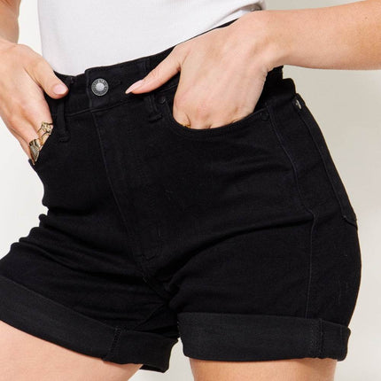 Judy Blue Full Size High Waist Tummy Control Cuffed Women Denim Shorts