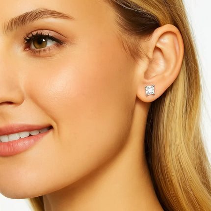 Half Carat Princess Cut Cubic Zirconia Stud Earrings