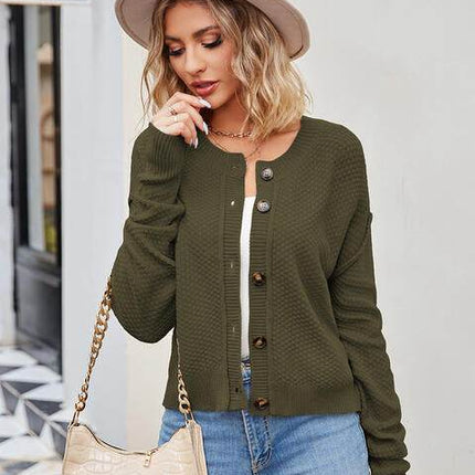 Button Down Exposed Seam Women Cardigan