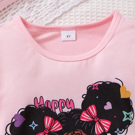 Children's Cartoon Graphic Top and Pants Set