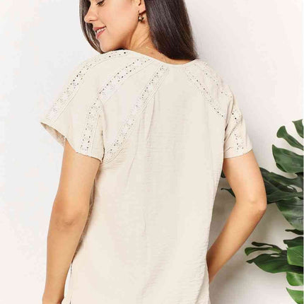 Double Take Crochet Buttoned Short Sleeves Women Top