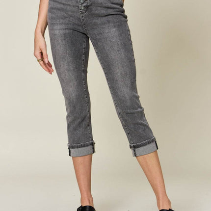 Judy Blue Full Size Button Fly High Waist Cuffed Women Capris