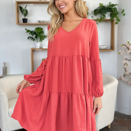 Garden Naked Women's Casual Dress Babydoll Tiered Dress with Pockets Long Sleeve Ruffle Hem Soft Cotton Blend Loose Fit
