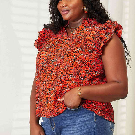 Double Take Floral Flutter Sleeve Notched Neck Women Blouse