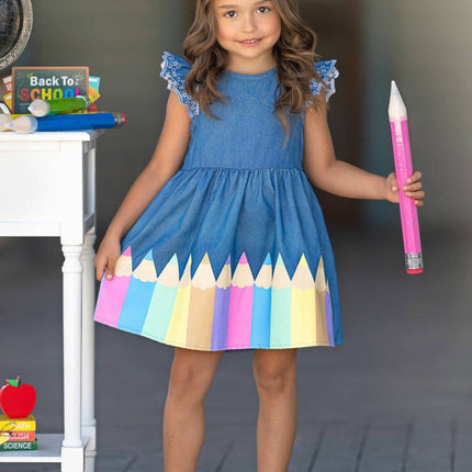 Color Me Pretty Ruffle Sleeve Denim Dress: Denim