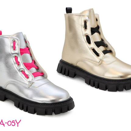 LOLITA-Girls Metallic Lace Up Combat Boot