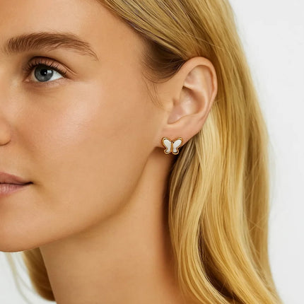 Butterfly Stud Earrings Featuring Mother of Pearl Inlay