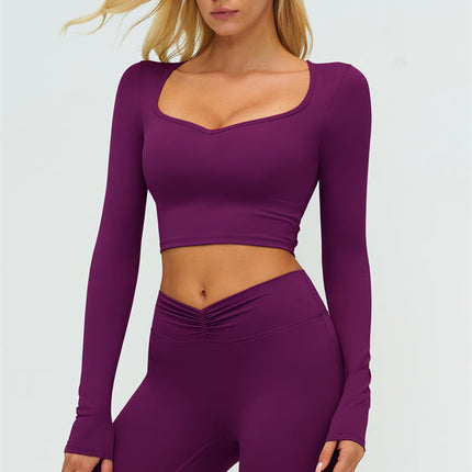 The Lushness Long Sleeve Crop Top Flared Leggings 2-Piece Set