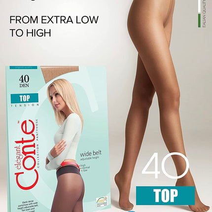Conte Top 40 Den - Classic Women's Tights Sheer to Waist T-top Low Waist (8С-64СП)