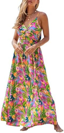 Sundresses - CUPSHE Women's Maxi Dress Floral Print Twisted V Neck Sleeveless Long Dress Summer Casual Dress