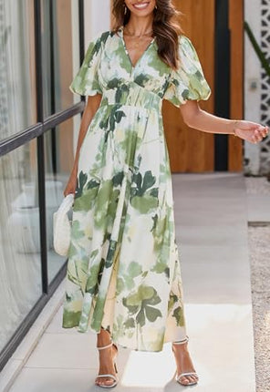 Easter Dress Women - Sissyaki Women's Boho Floral Midi Dress Smocked Beach Flowy Dress