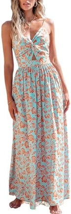 Sundresses - CUPSHE Women's Maxi Dress Floral Print Twisted V Neck Sleeveless Long Dress Summer Casual Dress
