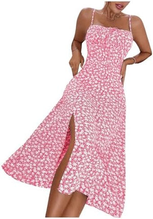 Sundresses - Floerns Women's Summer Split Thigh Spaghetti Strap Cami Midi Floral Dress