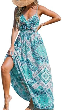 Sundresses - CUPSHE Women's Maxi Dress Floral Print Twisted V Neck Sleeveless Long Dress Summer Casual Dress