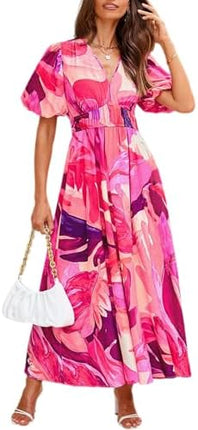 Easter Dress Women - Sissyaki Women's Boho Floral Midi Dress Smocked Beach Flowy Dress