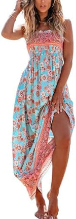 Sundresses - CUPSHE Women's Maxi Dress Ditsy Floral Smocked Summer Sundress Sleeveless Ruffled Spaghetti Straps Long Beach Formal Dress
