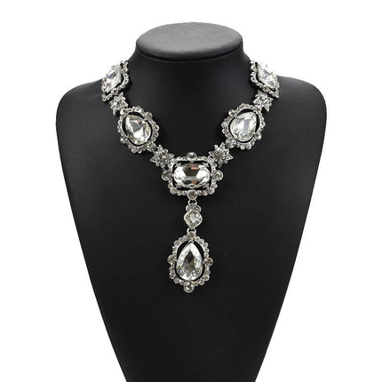 Exaggerated Jewelry Alloy Glass Crystal Clavicle Chain Temperamental Popular Inlaid Jewel Water Drop Necklace